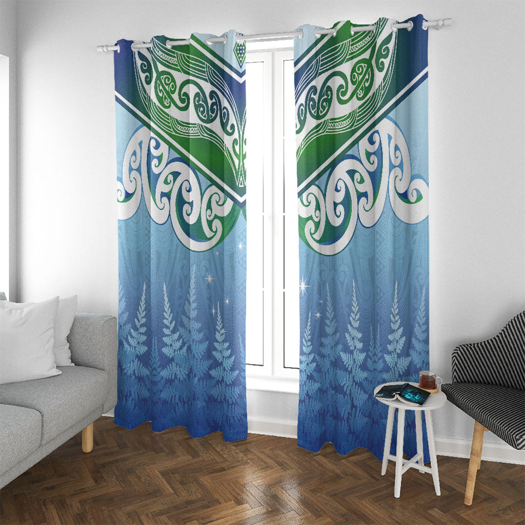 Aotearoa New Zealand New Year Window Curtain Maori Motifs with Silver Fern and Matariki Stars LT03 With Grommets Multicolor - Polynesian Pride