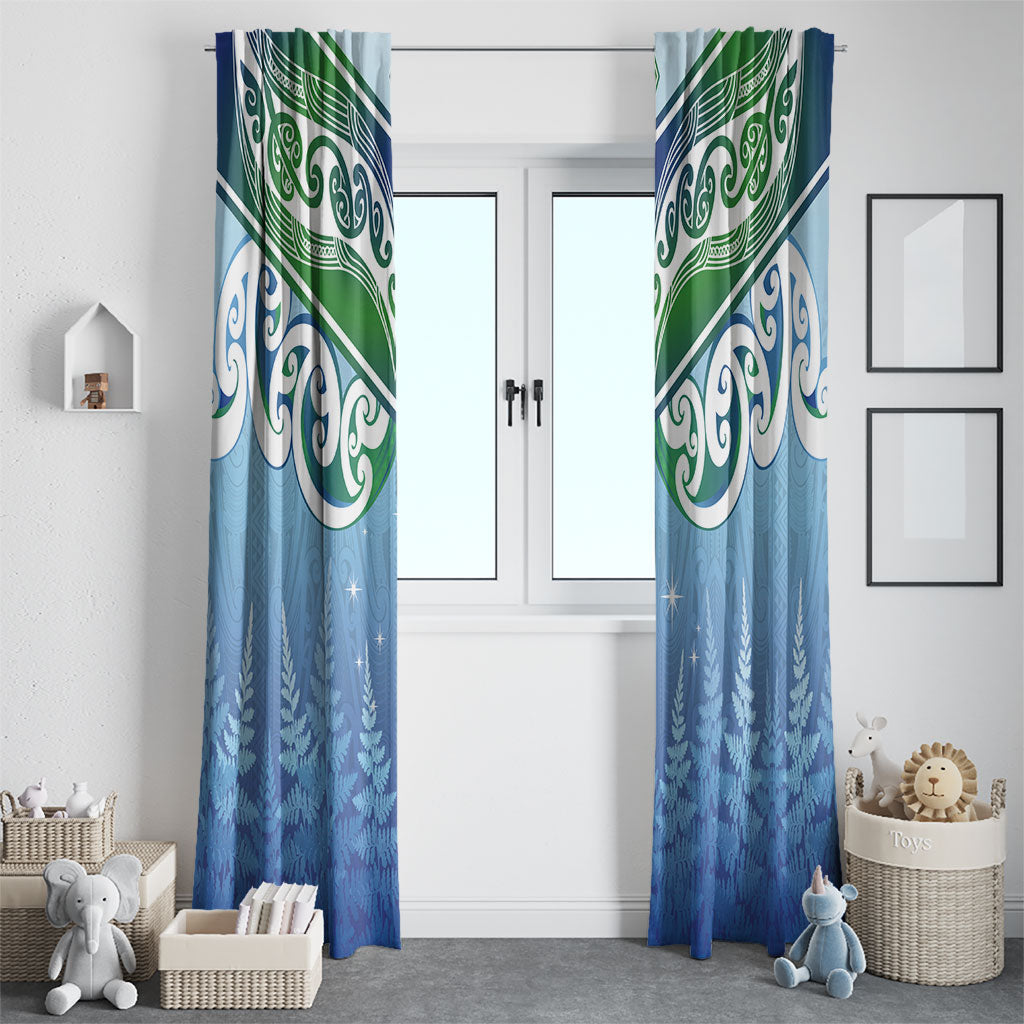 Aotearoa New Zealand New Year Window Curtain Maori Motifs with Silver Fern and Matariki Stars LT03 - Polynesian Pride