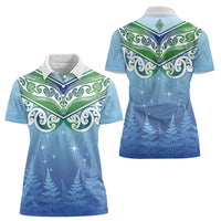 Aotearoa New Zealand New Year Women Polo Shirt Maori Motifs with Silver Fern and Matariki Stars LT03 - Polynesian Pride