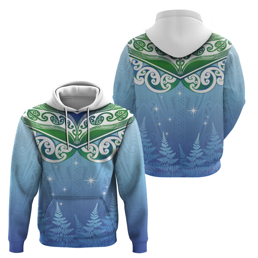 Aotearoa New Zealand New Year Zip Hoodie Maori Motifs with Silver Fern and Matariki Stars LT03 - Polynesian Pride
