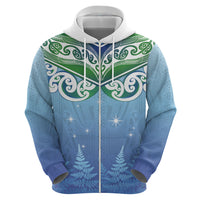Aotearoa New Zealand New Year Zip Hoodie Maori Motifs with Silver Fern and Matariki Stars LT03 - Polynesian Pride