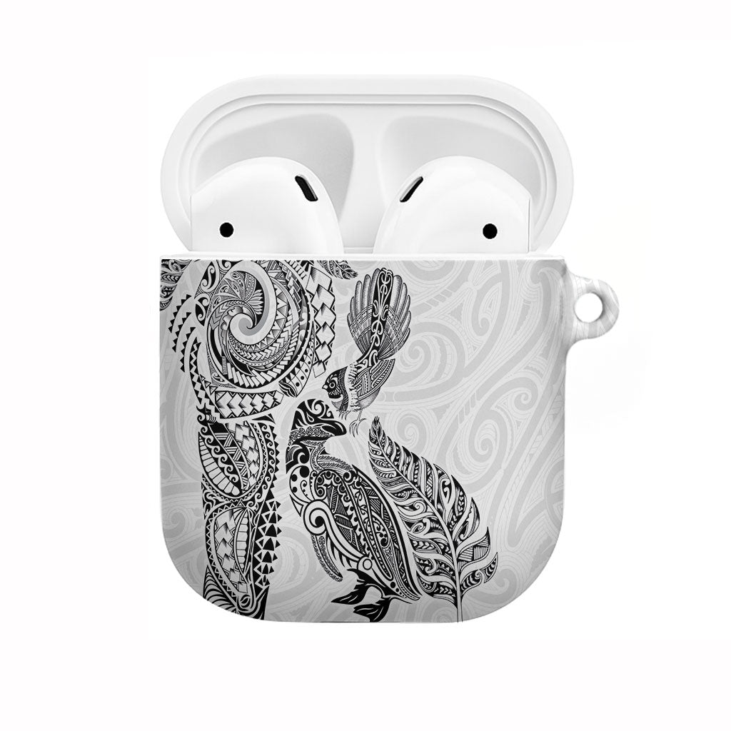 Aotearoa Moko Tribal Tattoo AirPods Case New Zealand Maori Penguin and Fantail White Color LT03 White - Polynesian Pride