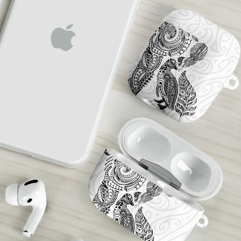 Aotearoa Moko Tribal Tattoo AirPods Case New Zealand Maori Penguin and Fantail White Color LT03 - Polynesian Pride