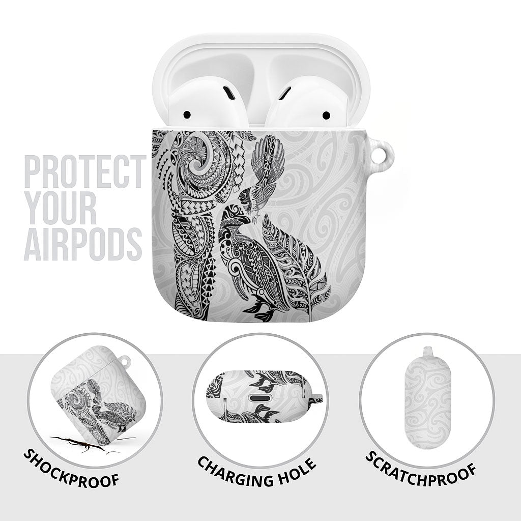 Aotearoa Moko Tribal Tattoo AirPods Case New Zealand Maori Penguin and Fantail White Color LT03 - Polynesian Pride