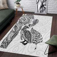 Aotearoa Moko Tribal Tattoo Area Rug New Zealand Maori Penguin and Fantail White Color LT03 White - Polynesian Pride
