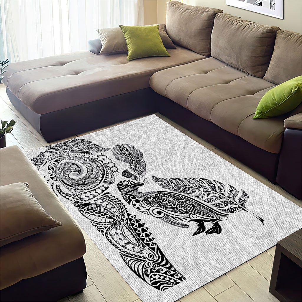 Aotearoa Moko Tribal Tattoo Area Rug New Zealand Maori Penguin and Fantail White Color LT03 - Polynesian Pride