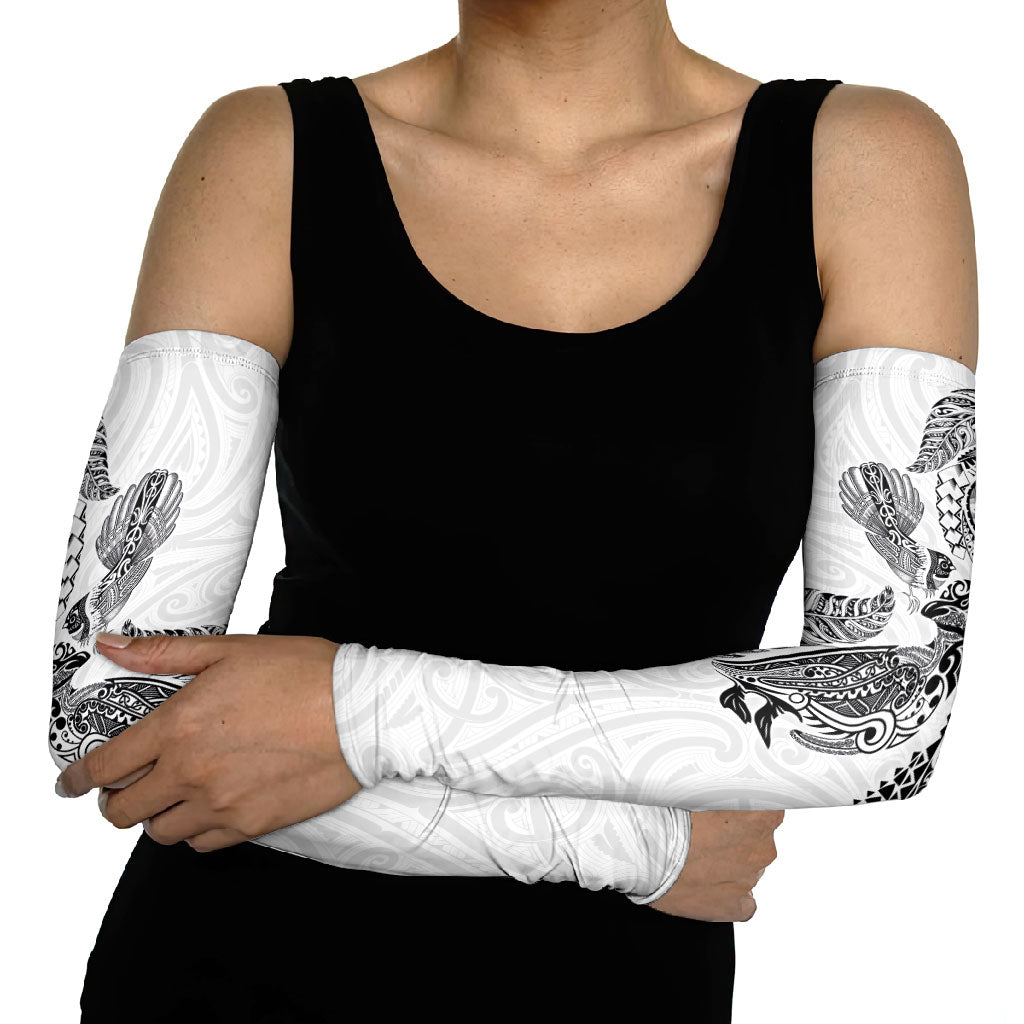 Aotearoa Moko Tribal Tattoo Arm Sleeves New Zealand Maori Penguin and Fantail White Color LT03 - Polynesian Pride