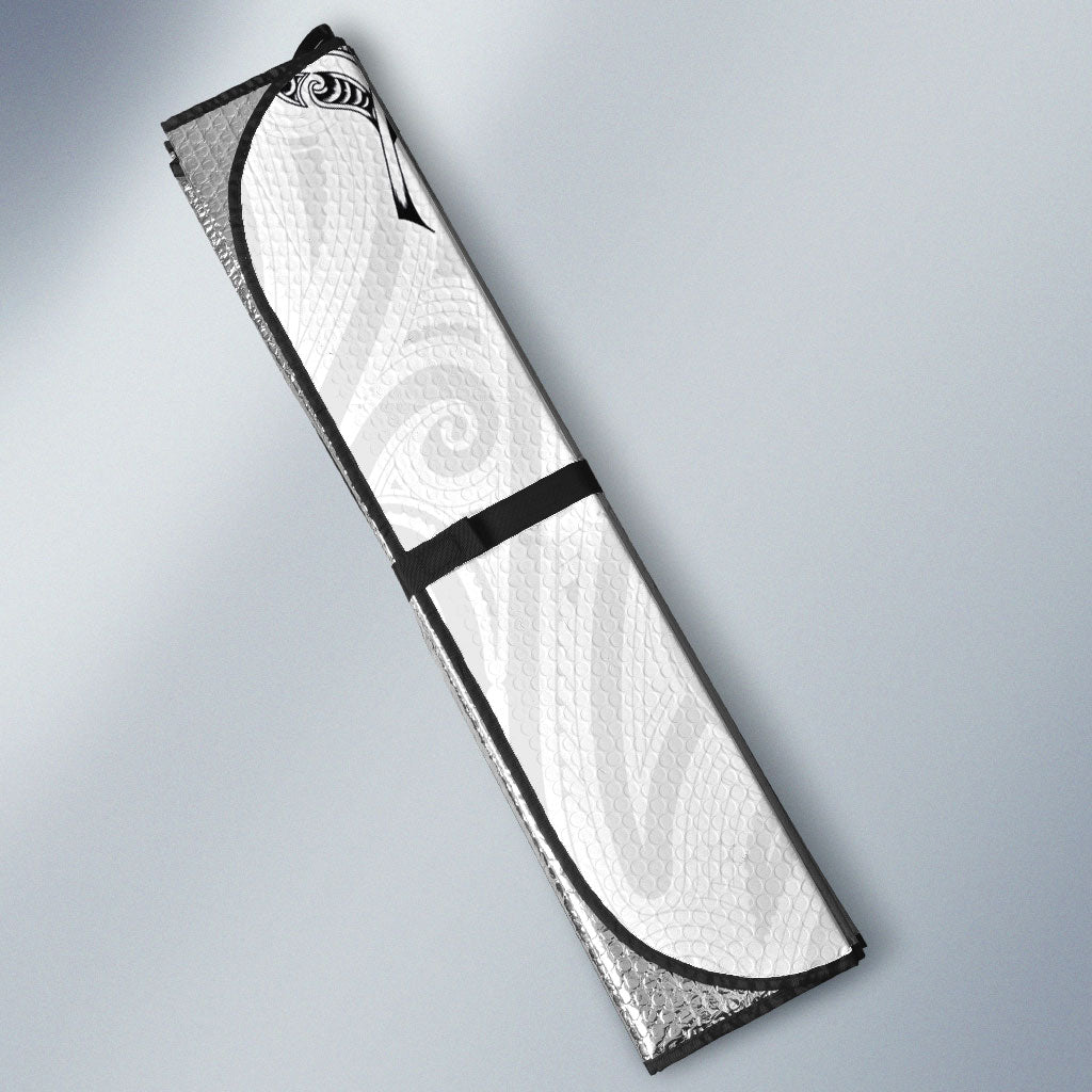 Aotearoa Moko Tribal Tattoo Auto Sun Shade New Zealand Maori Penguin and Fantail White Color LT03 - Polynesian Pride