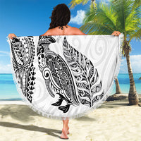 Aotearoa Moko Tribal Tattoo Beach Blanket New Zealand Maori Penguin and Fantail White Color LT03 - Polynesian Pride