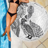 Aotearoa Moko Tribal Tattoo Beach Blanket New Zealand Maori Penguin and Fantail White Color LT03 - Polynesian Pride