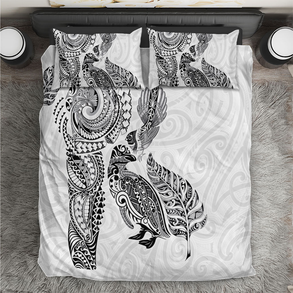 Aotearoa Moko Tribal Tattoo Bedding Set New Zealand Maori Penguin and Fantail White Color LT03 White - Polynesian Pride