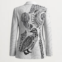 Aotearoa Moko Tribal Tattoo Blazer New Zealand Maori Penguin and Fantail White Color LT03 - Polynesian Pride
