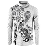 Aotearoa Moko Tribal Tattoo Button Sweatshirt New Zealand Maori Penguin and Fantail White Color