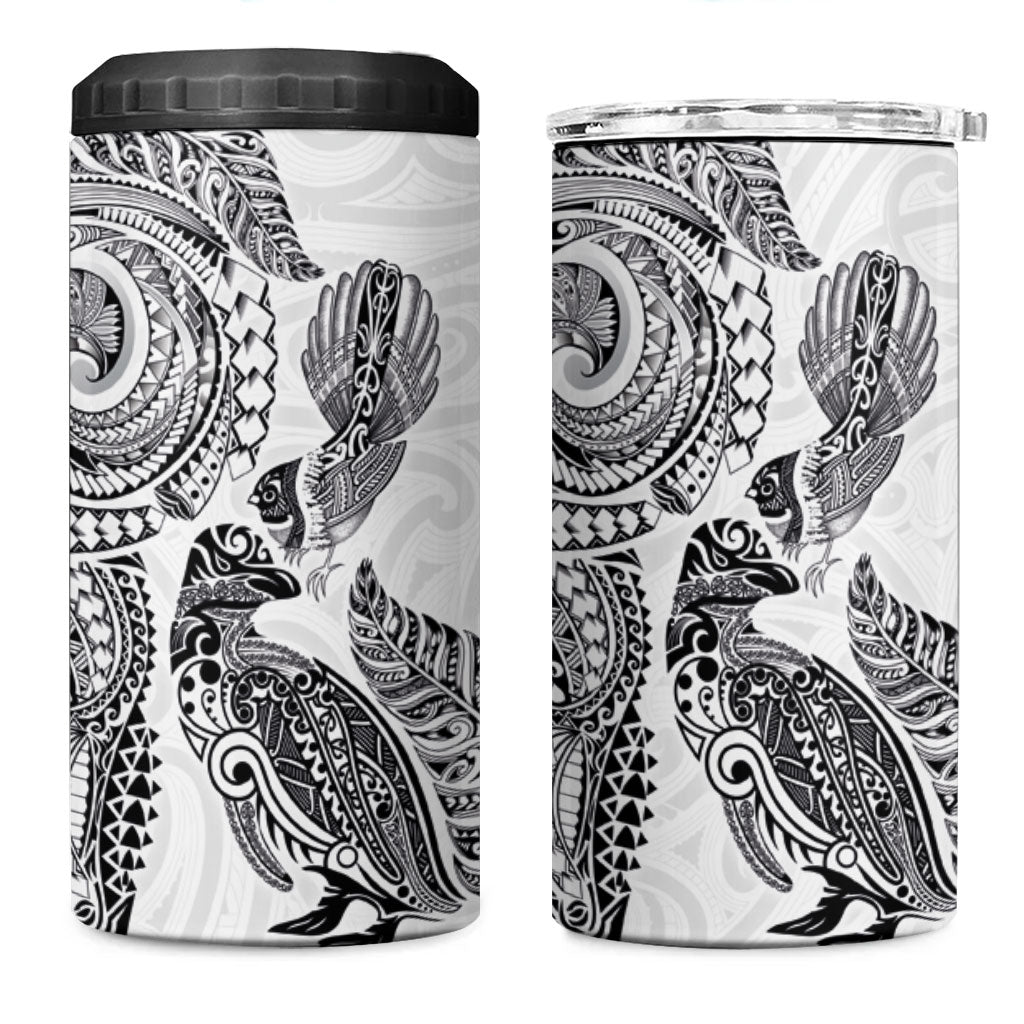 Aotearoa Moko Tribal Tattoo 4 in 1 Can Cooler Tumbler New Zealand Maori Penguin and Fantail White Color LT03 One Size: 16 oz White - Polynesian Pride