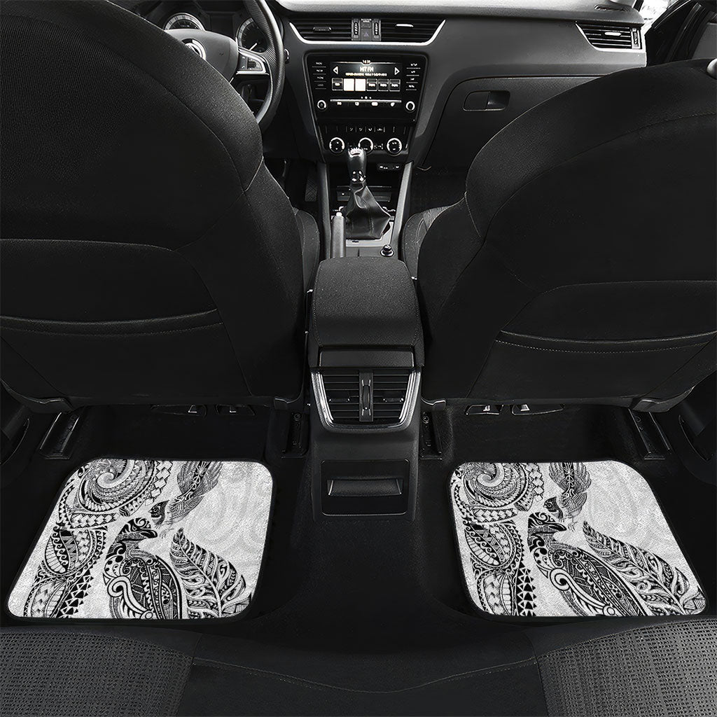Aotearoa Moko Tribal Tattoo Car Mats New Zealand Maori Penguin and Fantail White Color LT03 Set 2pcs - Back White - Polynesian Pride