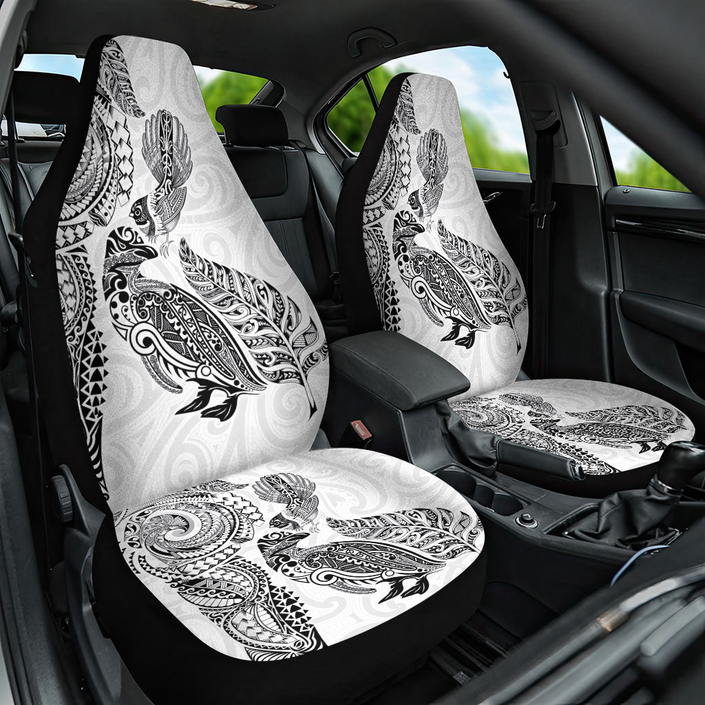 Aotearoa Moko Tribal Tattoo Car Seat Cover New Zealand Maori Penguin and Fantail White Color LT03 One Size White - Polynesian Pride