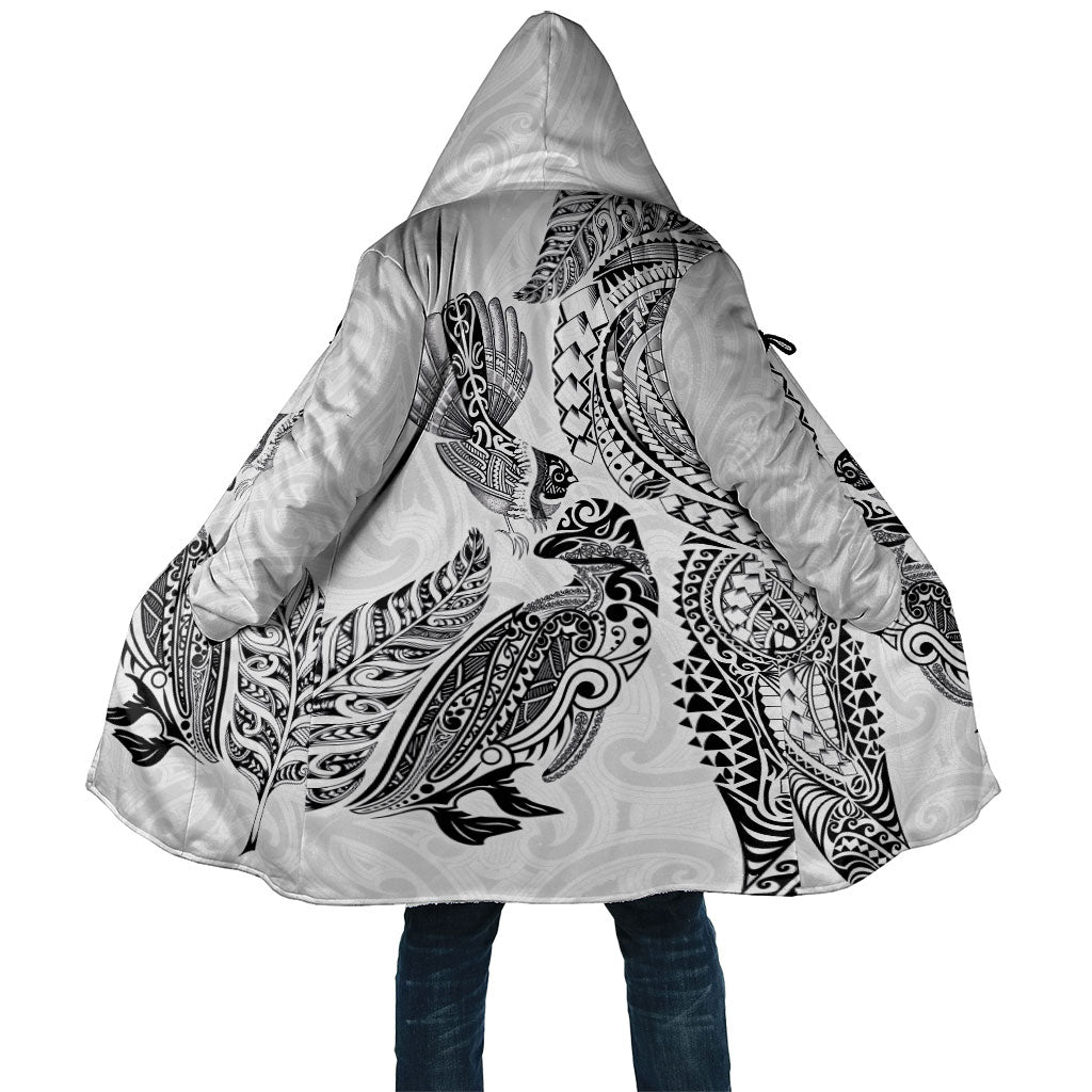 Aotearoa Moko Tribal Tattoo Cloak New Zealand Maori Penguin and Fantail White Color