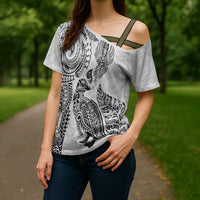 Aotearoa Moko Tribal Tattoo Cross Shoulder Shirt New Zealand Maori Penguin and Fantail White Color LT03 - Polynesian Pride