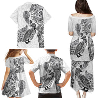 Aotearoa Moko Tribal Tattoo Family Matching Puletasi and Hawaiian Shirt New Zealand Maori Penguin and Fantail White Color LT03 - Polynesian Pride