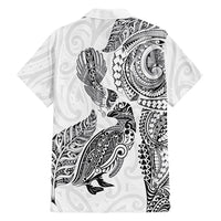 Aotearoa Moko Tribal Tattoo Family Matching Puletasi and Hawaiian Shirt New Zealand Maori Penguin and Fantail White Color LT03 - Polynesian Pride
