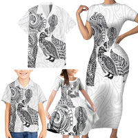 Aotearoa Moko Tribal Tattoo Family Matching Short Sleeve Bodycon Dress and Hawaiian Shirt New Zealand Maori Penguin and Fantail White Color LT03 - Polynesian Pride