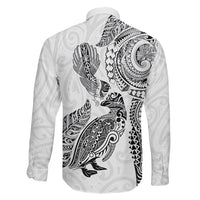 Aotearoa Moko Tribal Tattoo Family Matching Short Sleeve Bodycon Dress and Hawaiian Shirt New Zealand Maori Penguin and Fantail White Color LT03 - Polynesian Pride