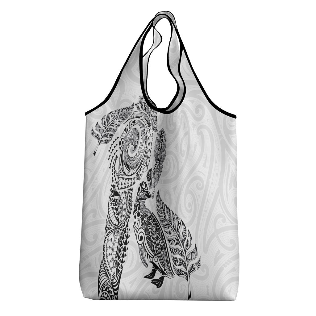 Aotearoa Moko Tribal Tattoo Grocery Bag New Zealand Maori Penguin and Fantail White Color LT03 - Polynesian Pride