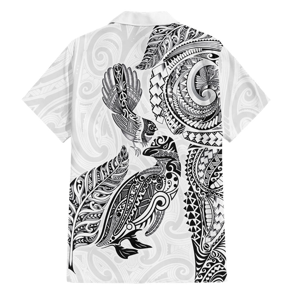Aotearoa Moko Tribal Tattoo Hawaiian Shirt New Zealand Maori Penguin and Fantail White Color LT03 - Polynesian Pride
