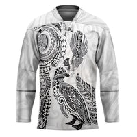 Aotearoa Moko Tribal Tattoo Hockey Jersey New Zealand Maori Penguin and Fantail White Color LT03 Unisex White - Polynesian Pride