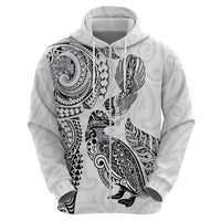 Aotearoa Moko Tribal Tattoo Hoodie New Zealand Maori Penguin and Fantail White Color LT03 - Polynesian Pride