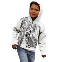 Aotearoa Moko Tribal Tattoo Kid Hoodie New Zealand Maori Penguin and Fantail White Color LT03 - Polynesian Pride