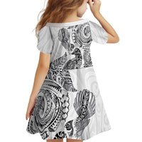 Aotearoa Moko Tribal Tattoo Kid Short Sleeve Dress New Zealand Maori Penguin and Fantail White Color LT03 - Polynesian Pride
