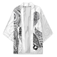 Aotearoa Moko Tribal Tattoo Kimono New Zealand Maori Penguin and Fantail White Color LT03 Unisex White - Polynesian Pride