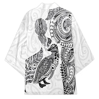 Aotearoa Moko Tribal Tattoo Kimono New Zealand Maori Penguin and Fantail White Color LT03 - Polynesian Pride