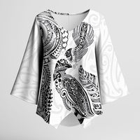 Aotearoa Moko Tribal Tattoo Kimono Sleeve Blouse New Zealand Maori Penguin and Fantail White Color LT03 Female White - Polynesian Pride