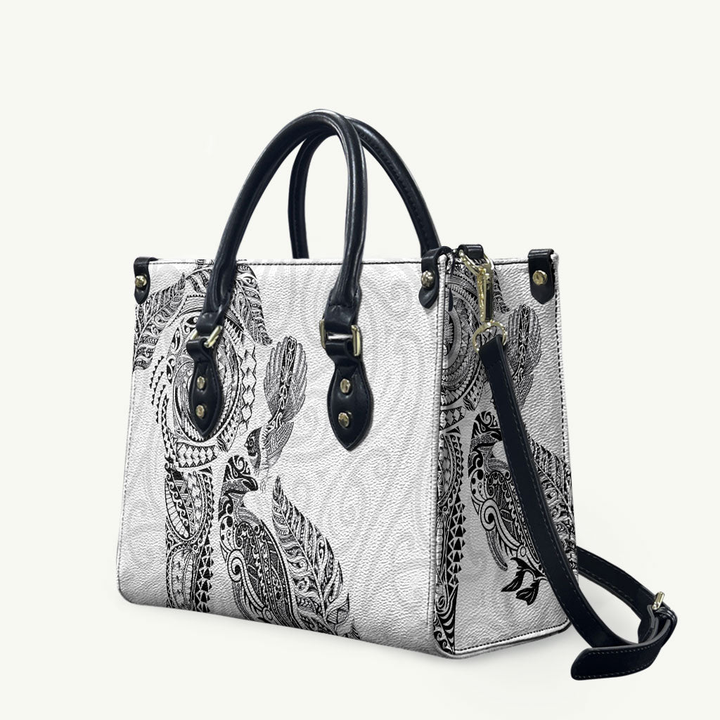 Aotearoa Moko Tribal Tattoo Leather Bag New Zealand Maori Penguin and Fantail White Color LT03 White - Polynesian Pride
