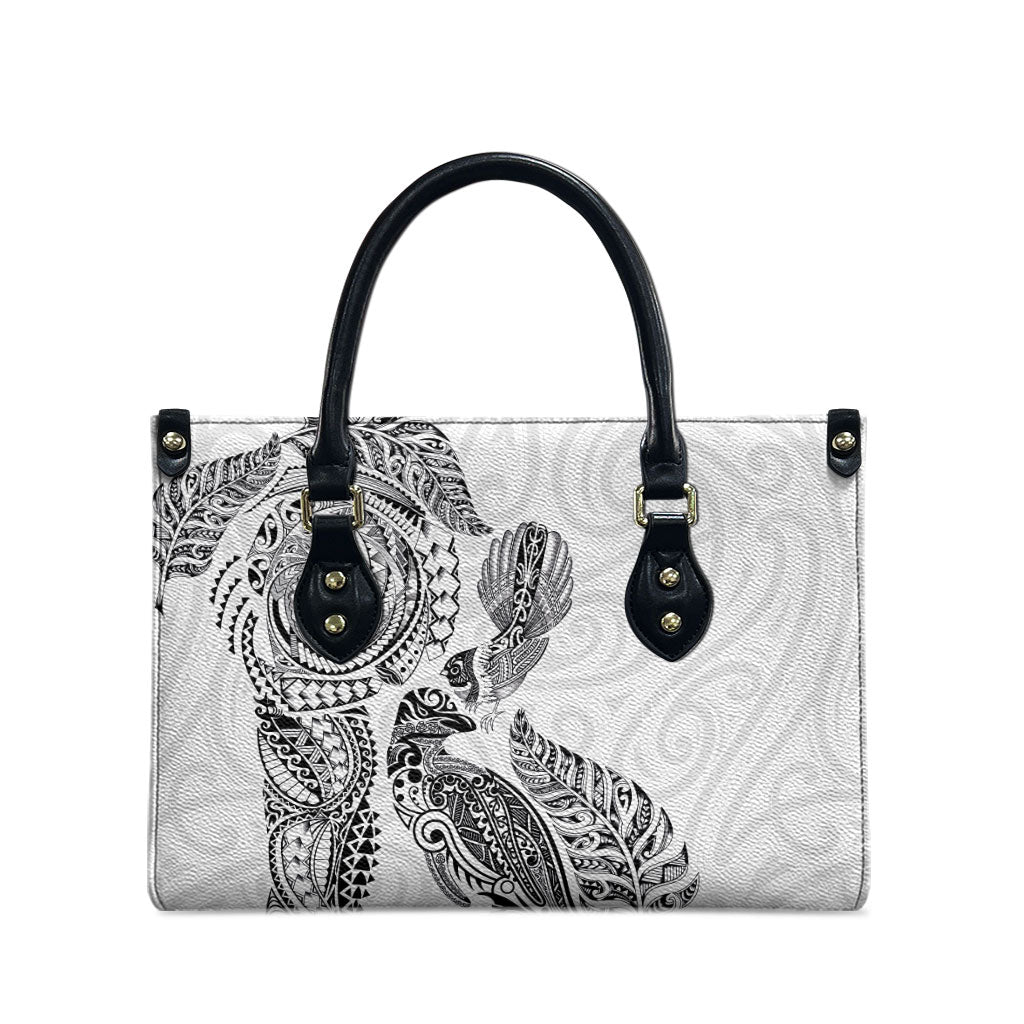 Aotearoa Moko Tribal Tattoo Leather Bag New Zealand Maori Penguin and Fantail White Color LT03 - Polynesian Pride