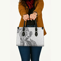 Aotearoa Moko Tribal Tattoo Leather Bag New Zealand Maori Penguin and Fantail White Color LT03 - Polynesian Pride