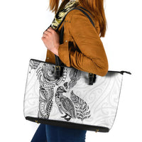 Aotearoa Moko Tribal Tattoo Leather Tote Bag New Zealand Maori Penguin and Fantail White Color LT03 White - Polynesian Pride