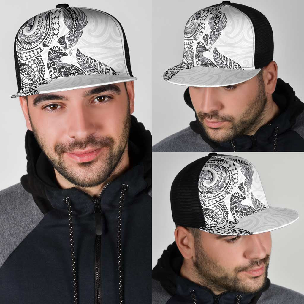 Aotearoa Moko Tribal Tattoo Mesh Trucker Cap New Zealand Maori Penguin and Fantail White Color LT03 - Polynesian Pride