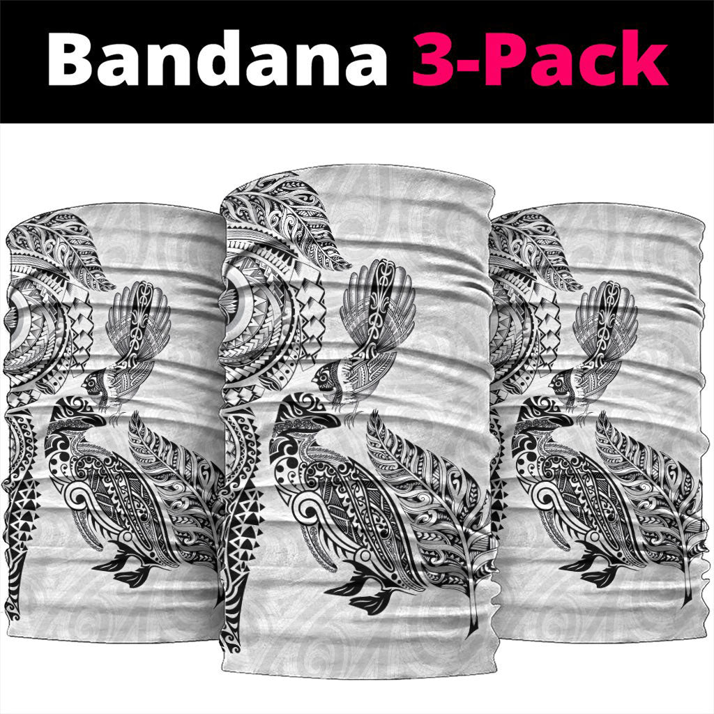 Aotearoa Moko Tribal Tattoo Neck Gaiter New Zealand Maori Penguin and Fantail White Color