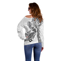Aotearoa Moko Tribal Tattoo Off Shoulder Sweater New Zealand Maori Penguin and Fantail White Color LT03 - Polynesian Pride