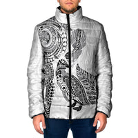 Aotearoa Moko Tribal Tattoo Padded Jacket New Zealand Maori Penguin and Fantail White Color LT03 Men White - Polynesian Pride