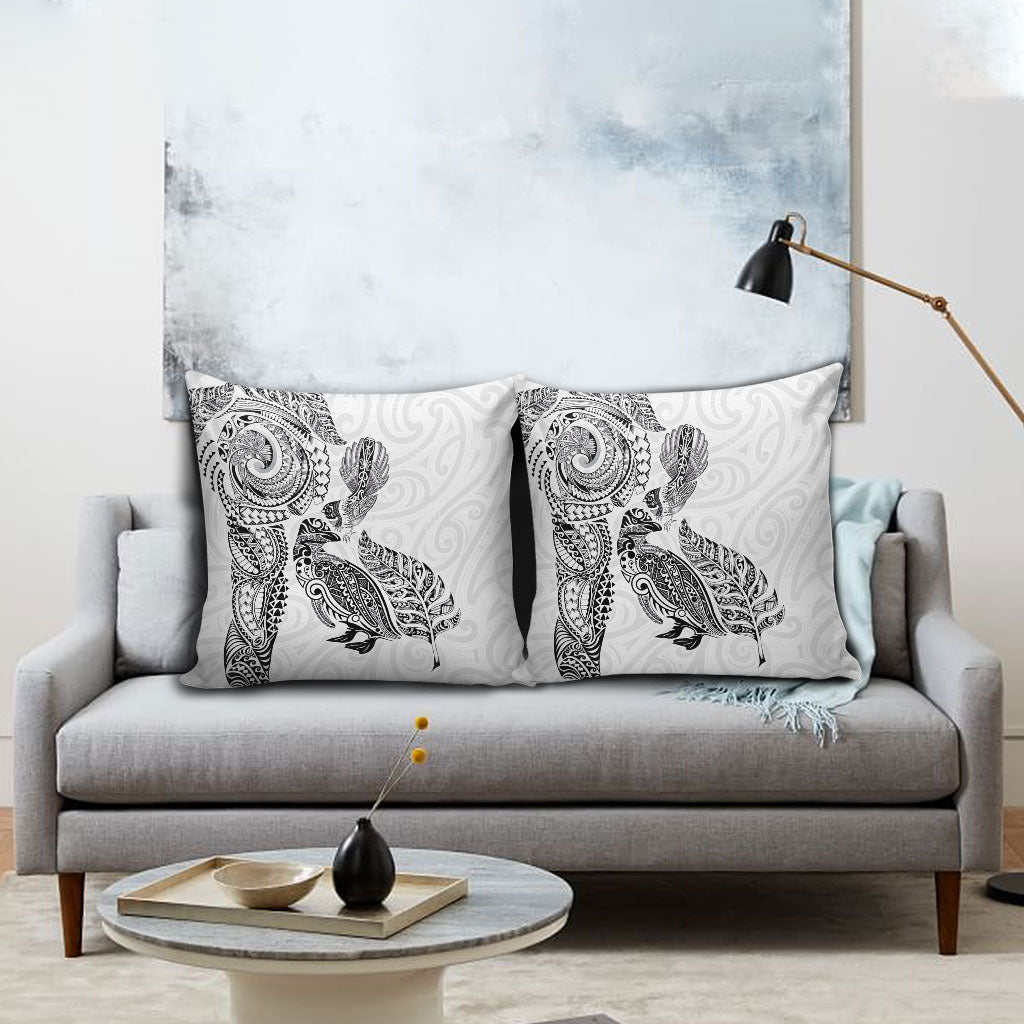 Aotearoa Moko Tribal Tattoo Pillow Cover New Zealand Maori Penguin and Fantail White Color LT03 - Polynesian Pride