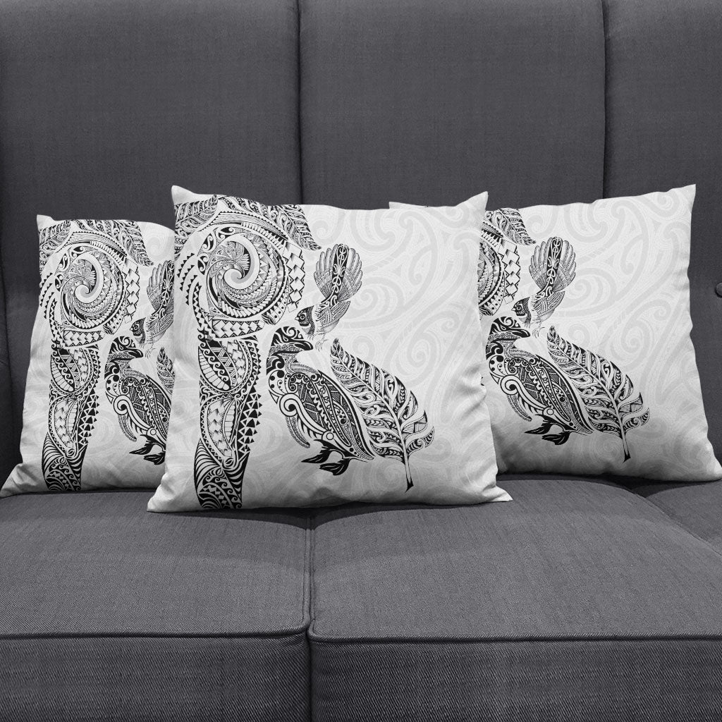 Aotearoa Moko Tribal Tattoo Pillow Cover New Zealand Maori Penguin and Fantail White Color LT03 - Polynesian Pride