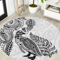Aotearoa Moko Tribal Tattoo Round Carpet New Zealand Maori Penguin and Fantail White Color LT03 White - Polynesian Pride