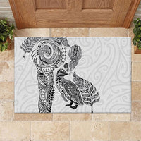 Aotearoa Moko Tribal Tattoo Rubber Doormat New Zealand Maori Penguin and Fantail White Color LT03 White - Polynesian Pride