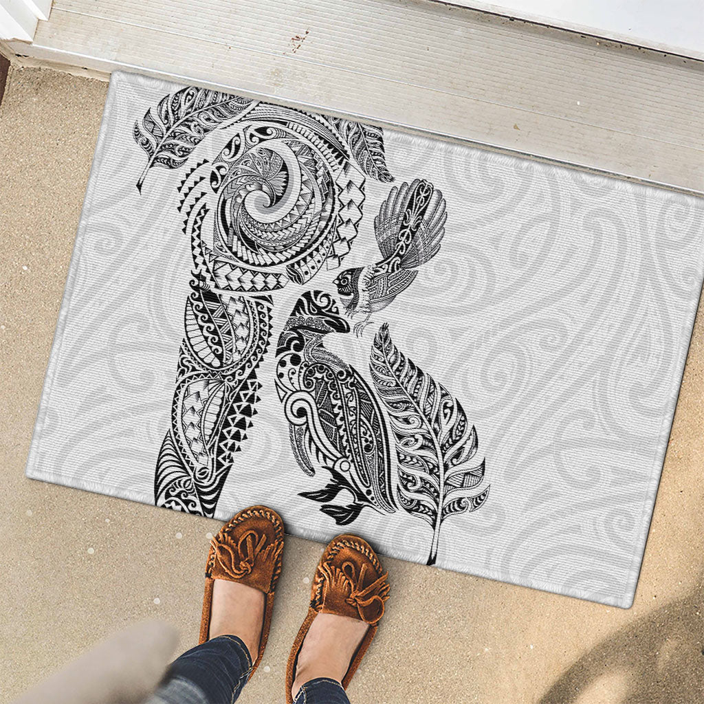 Aotearoa Moko Tribal Tattoo Rubber Doormat New Zealand Maori Penguin and Fantail White Color LT03 - Polynesian Pride