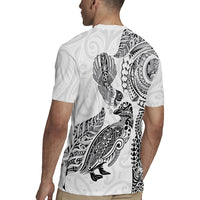 Aotearoa Moko Tribal Tattoo Rugby Jersey New Zealand Maori Penguin and Fantail White Color LT03 - Polynesian Pride