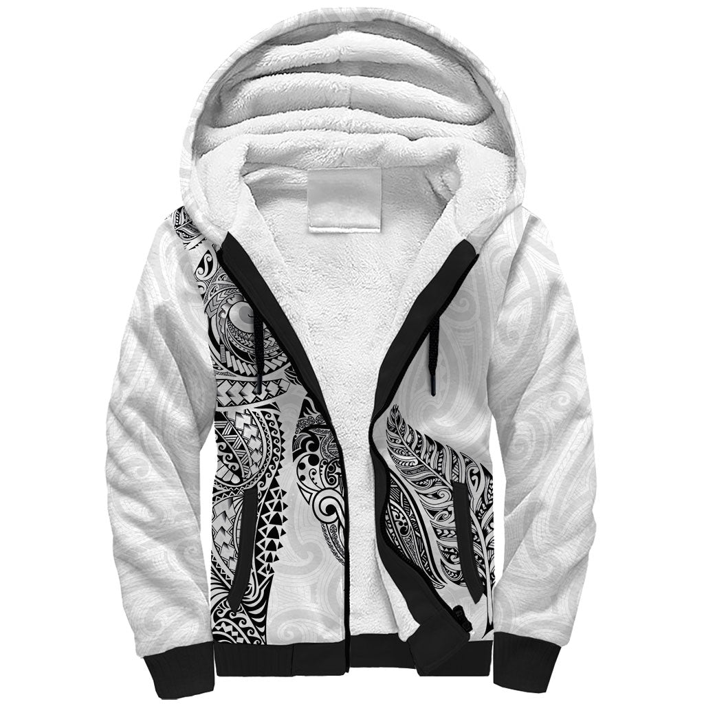 Aotearoa Moko Tribal Tattoo Sherpa Hoodie New Zealand Maori Penguin and Fantail White Color LT03 Unisex White - Polynesian Pride